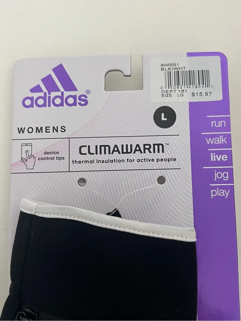 Adidas Women’s Black & White Gloves - New With Tag - Size Large